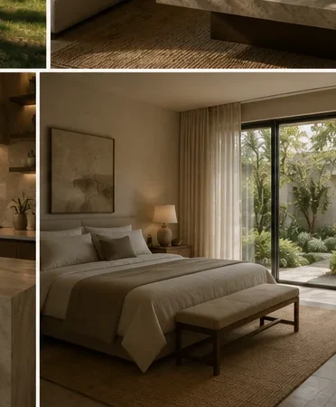 The principal bedroom, opening to green