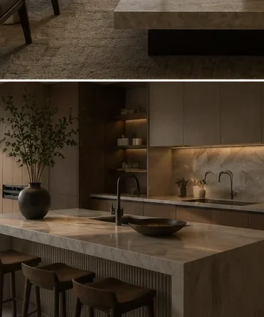 Kitchen, stone and the city beyond