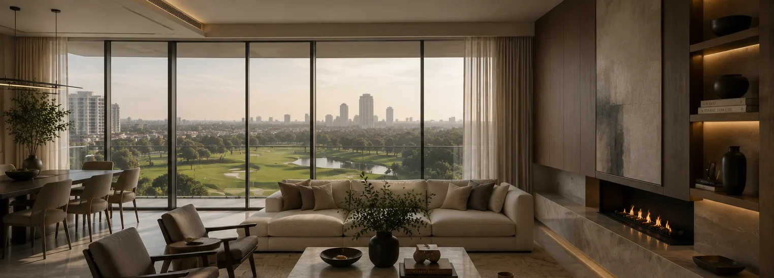 Highrise apartment overlooking a golf course